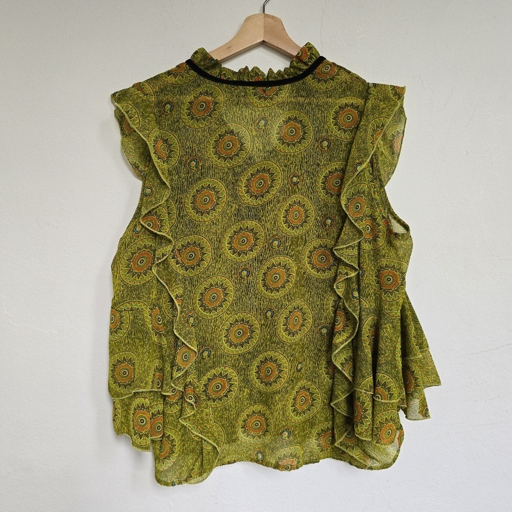 Olive Green Cold-Shoulder Ruffle Blouse - Picture 13 of 15